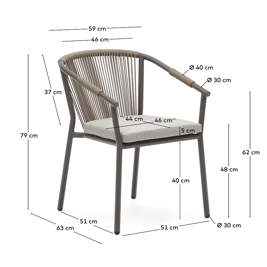 Xelida Садовый стул из алюминия и коричневого шнура - фото 7