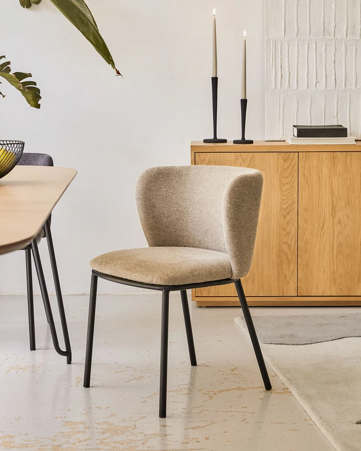 Ciselia Стул из синели светло-коричневого цвета и черной стали - фото 4