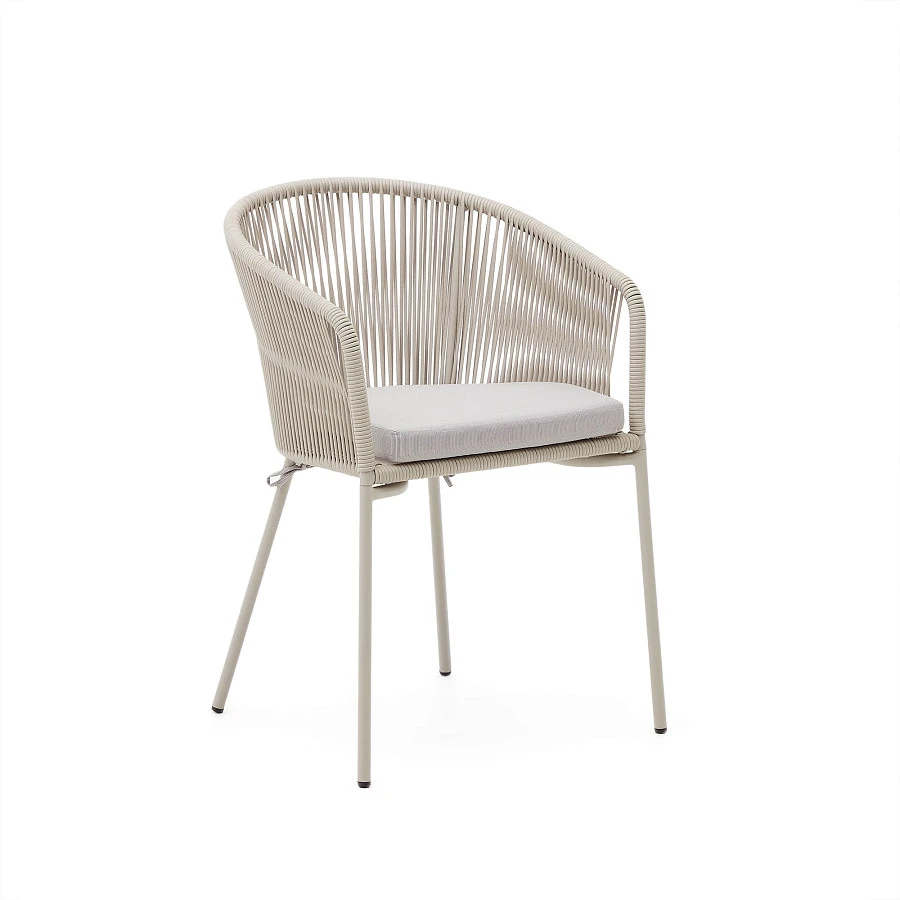 Стул Yanet с синтетической веревкой цвета экрю и ножками из оцинкованной стали