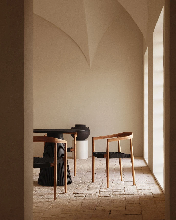 Ydalia Садовый стул из натурального тика и черной веревки - фото 2