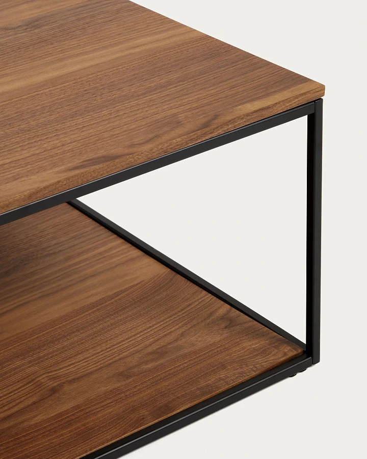 Yoana Журнальный столик из орехового шпона и черного металла 80 x 80 см - фото 5