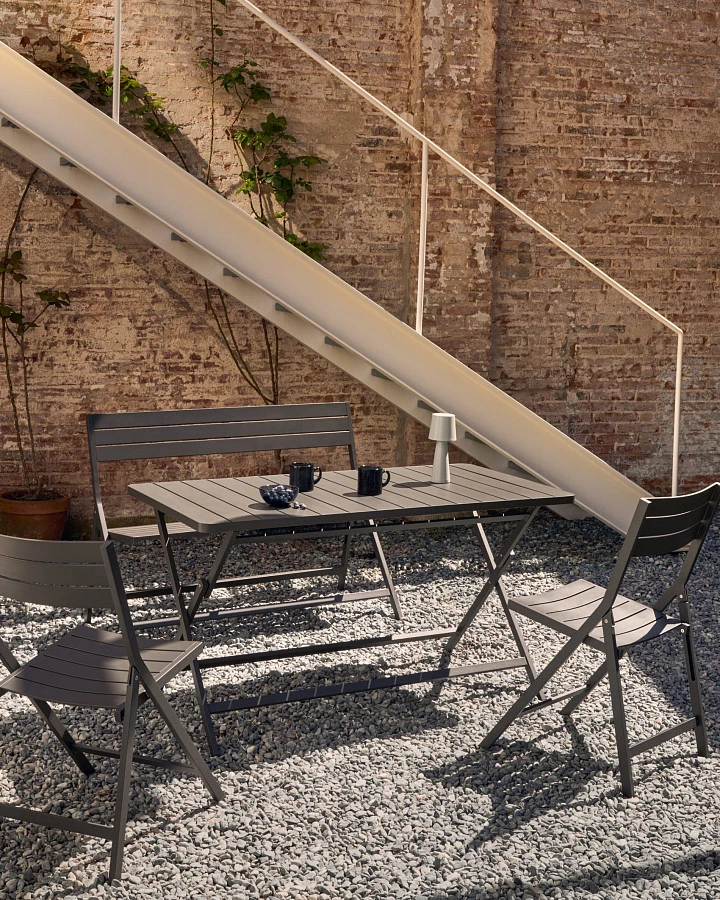 Складная уличная скамейка Torreta из алюминия с черной отделкой - фото 2