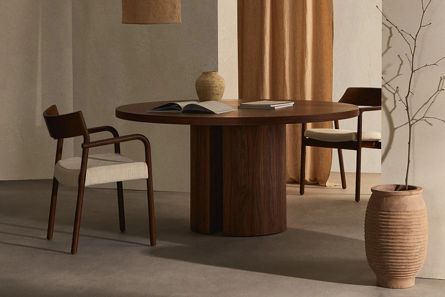 Стул Alocs из бежевой синели из массива дуба с отделкой орех FSC Mix Credit (съемный чехол) - фото 6