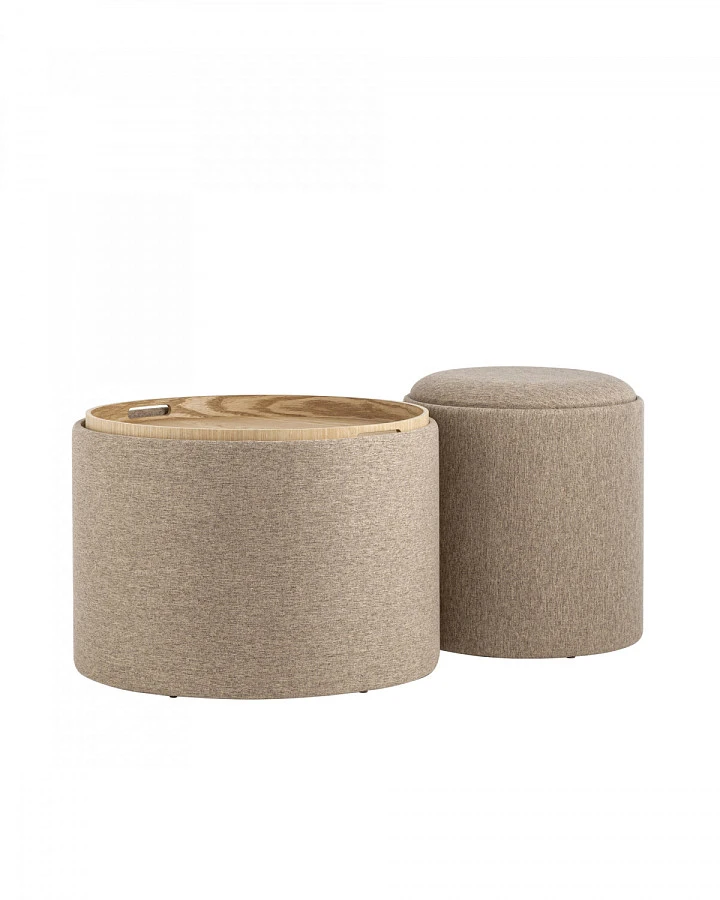 Пуф-столик с ящиком Хюгге L рогожка бежевый - фото 6