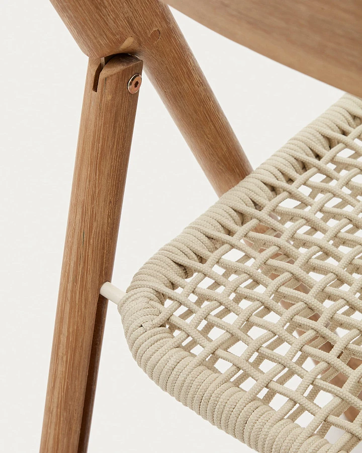 Складной стул Dandara из массива акации со стальной конструкцией и белым шнуром - фото 12