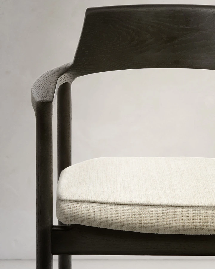 Стул Alocs из бежевой синели из массива дуба с черной отделкой FSC Mix Credit (съемный чехол) - фото 10