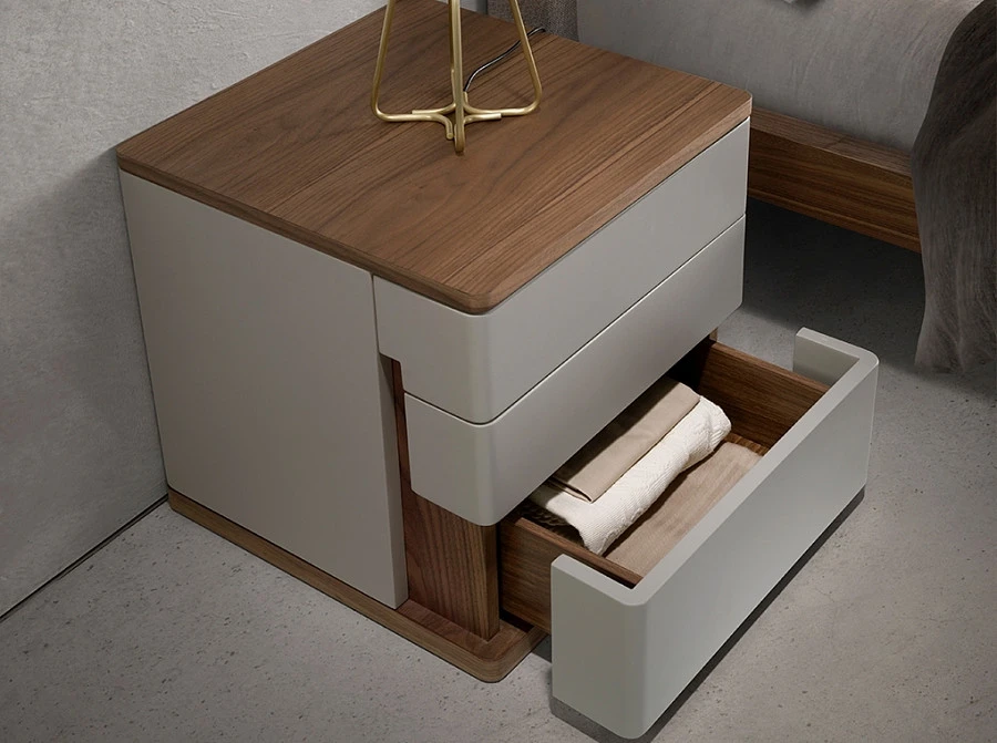 Прикроватная тумбочка 7166/MB2320NS из серого лака и шпона ореха - фото 8