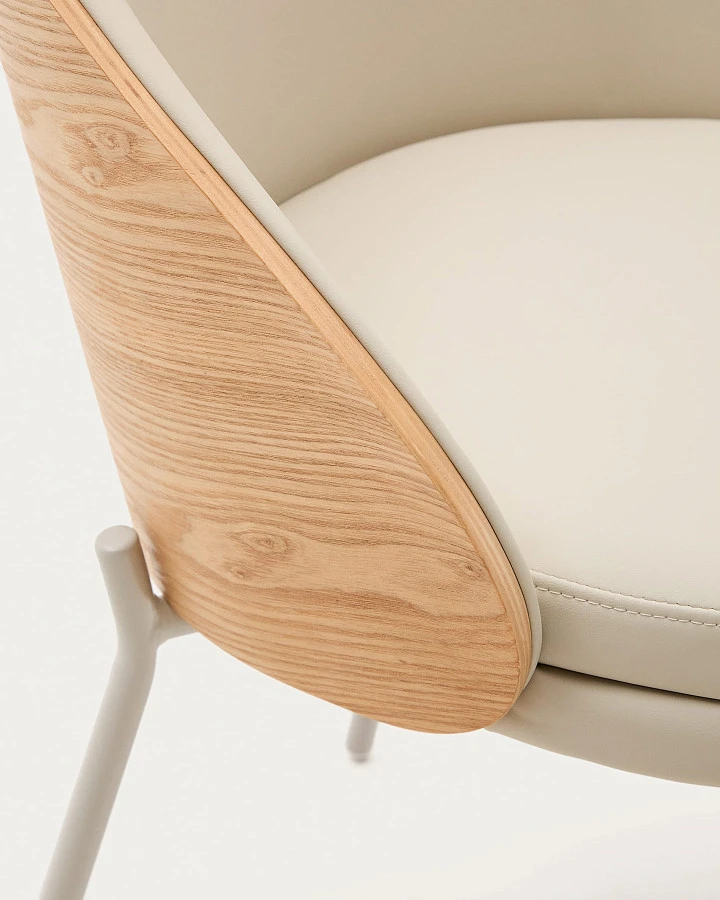 Стул Eamy из бежевой экокожи, ясеневого шпона с натуральной отделкой и бежевого металла - фото 8