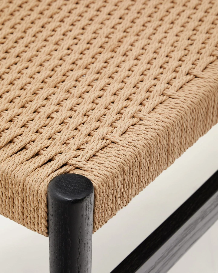 Zaide Скамейка из массива дуба с черной отделкой и сиденьем из веревочного шнура, 120 см - фото 6