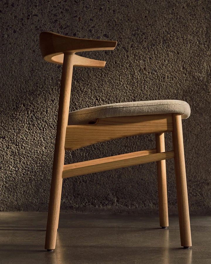 Стул Timons из бежевой синели из массива дуба с натуральной отделкой FSC Mix Credit - фото 3