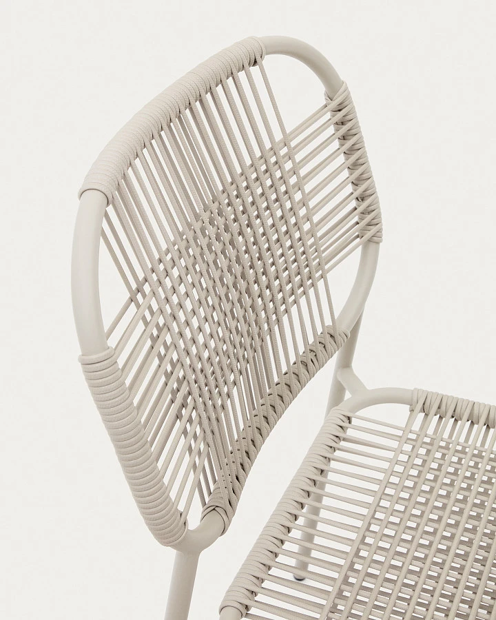 Садовый стул Talaier из искусственного каната и стали бежевого цвета - фото 8