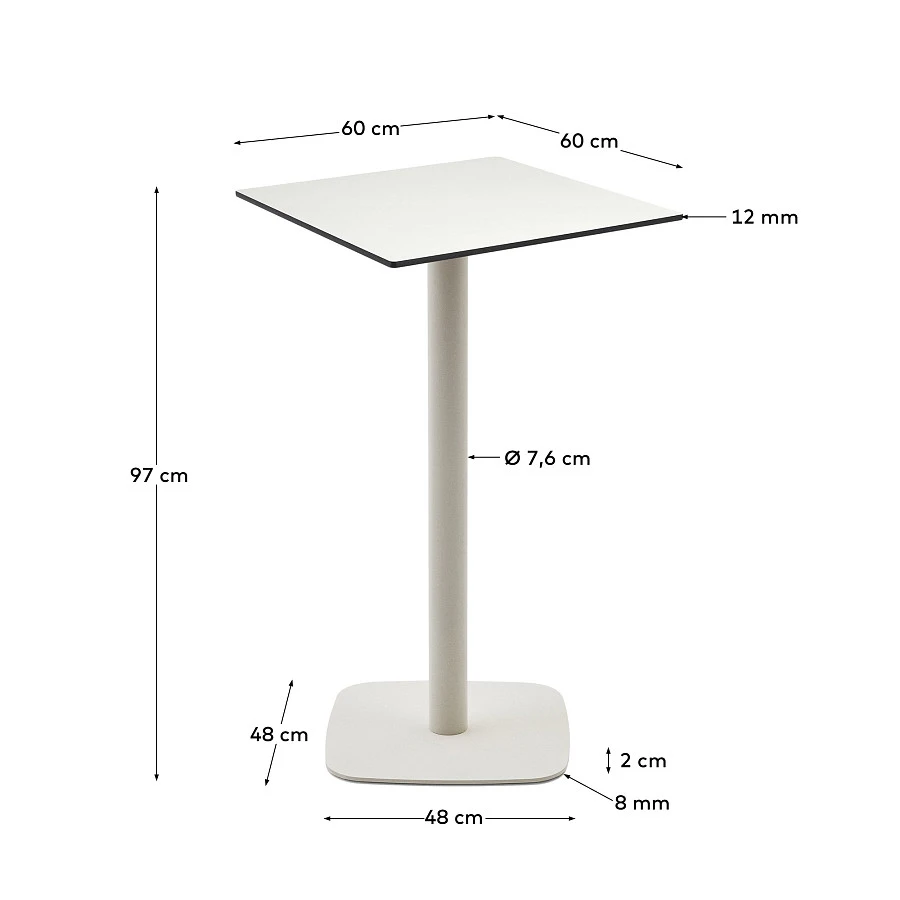 Высокий садовый столик Dina белый на белом металлическом основании 60 x 60 x 96 см - фото 3