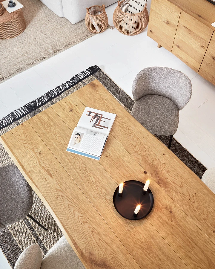 Стул Ciselia из светло-серой ткани букле и черными металлическими ножками - фото 4