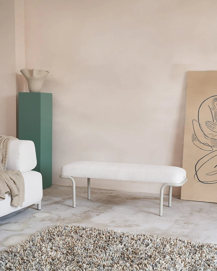 Банкетка Compo из бежевой синели, серые металлические ножки, 130 см - фото 2