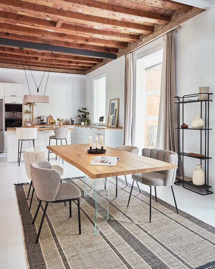 Стул Ciselia из светло-серой ткани букле и черными металлическими ножками - фото 3