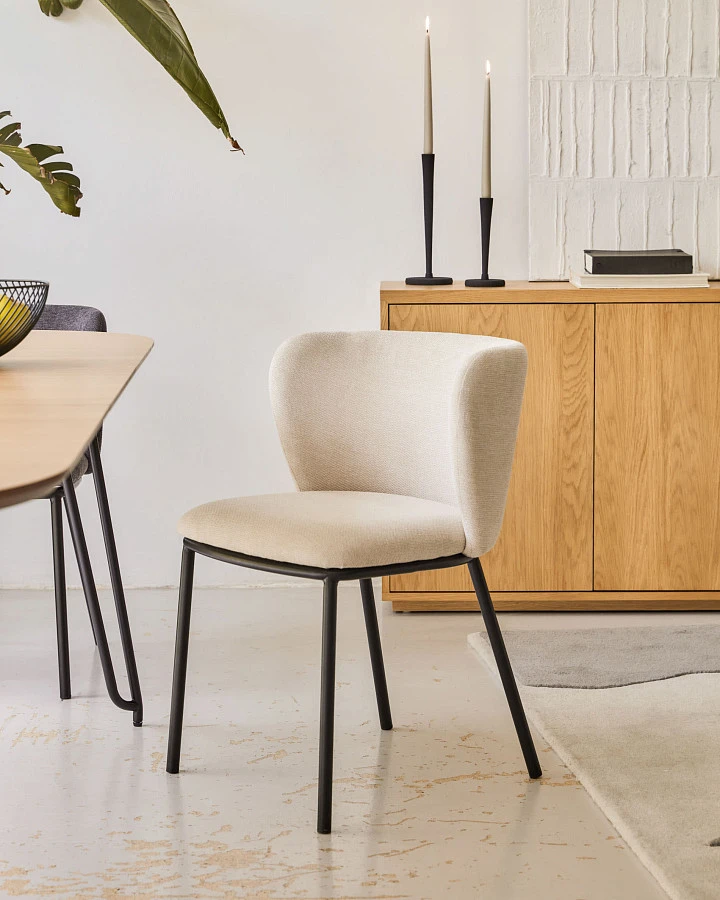 Ciselia Стул из бежевой синели и черной стали - фото 5