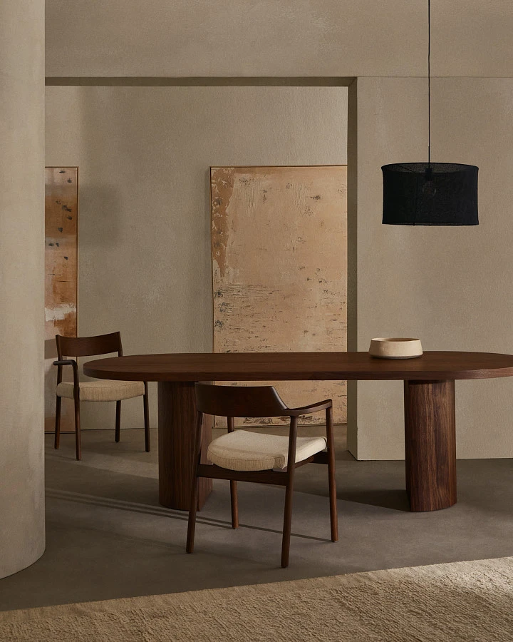 Стул Alocs из бежевой синели из массива дуба с отделкой орех FSC Mix Credit (съемный чехол) - фото 7