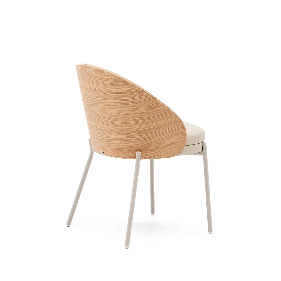 Стул Eamy из бежевой экокожи, ясеневого шпона с натуральной отделкой и бежевого металла - фото 3