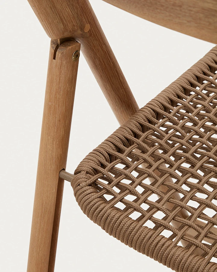 Складной стул Dandara из массива акации со стальной конструкцией и бежевым шнуром - фото 10