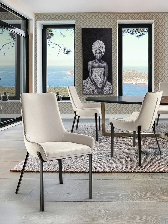 Стул Diane черный металлический с белой обивкой - фото 12