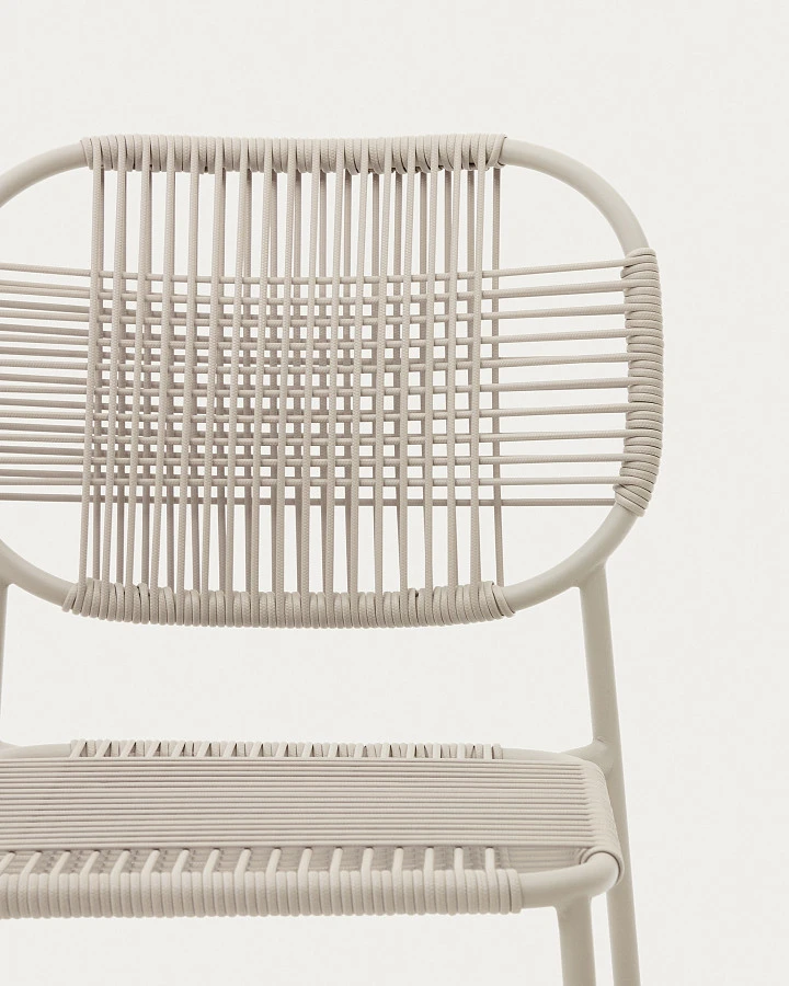 Садовый стул Talaier из искусственного каната и стали бежевого цвета - фото 7