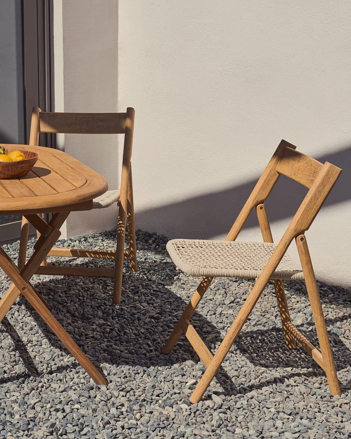 Складной стул Dandara из массива акации со стальной конструкцией и белым шнуром - фото 3