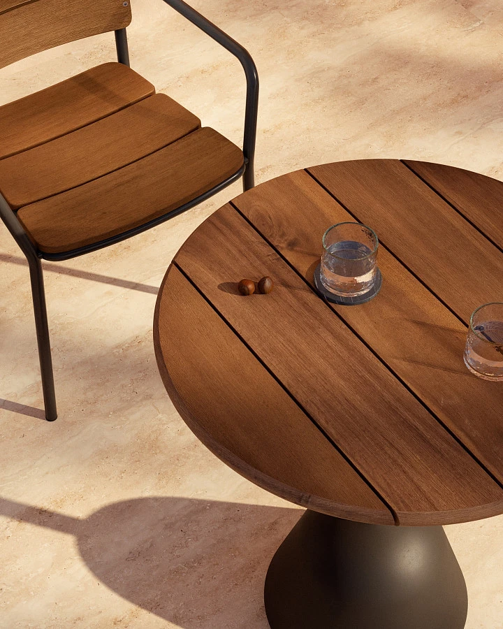 Стол Saura из черного металла со столешницей из акации с отделкой под орех - фото 3