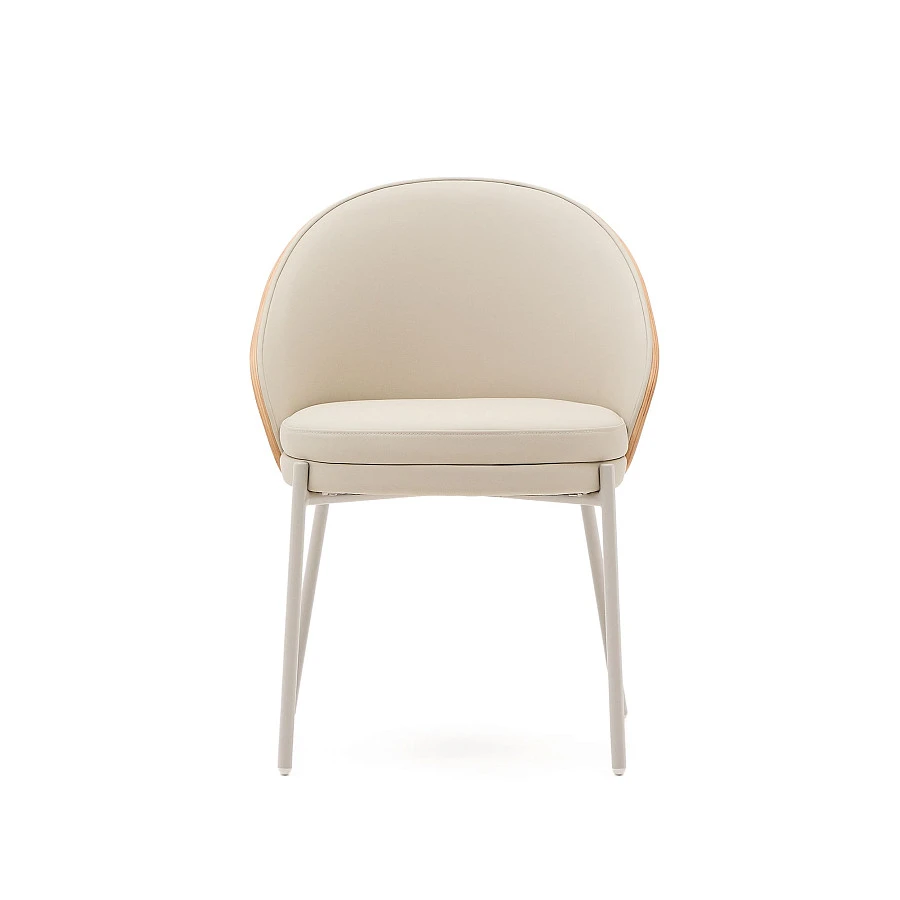 Стул Eamy из бежевой экокожи, ясеневого шпона с натуральной отделкой и бежевого металла - фото 4