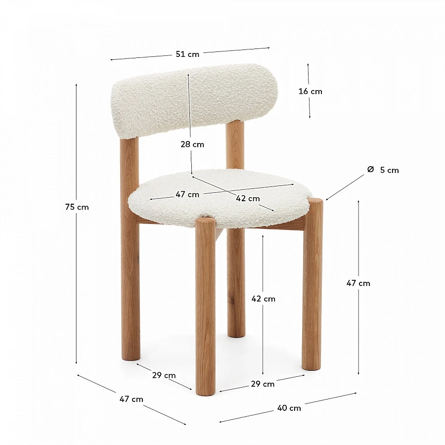 Стул Nebai белый из букле и массива дуба - фото 11