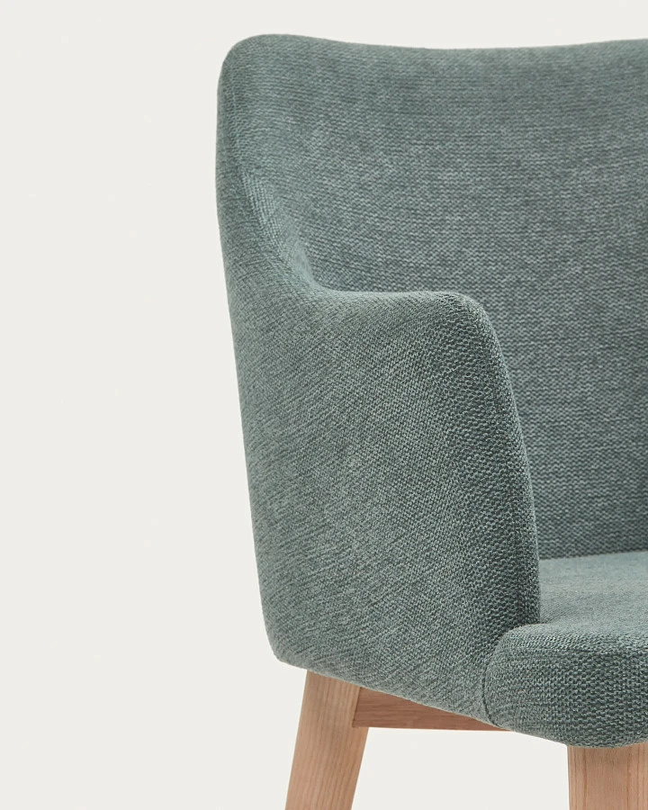 Croft Стул из синели темно-зеленого цвета с ножками из массива ясеня - фото 9