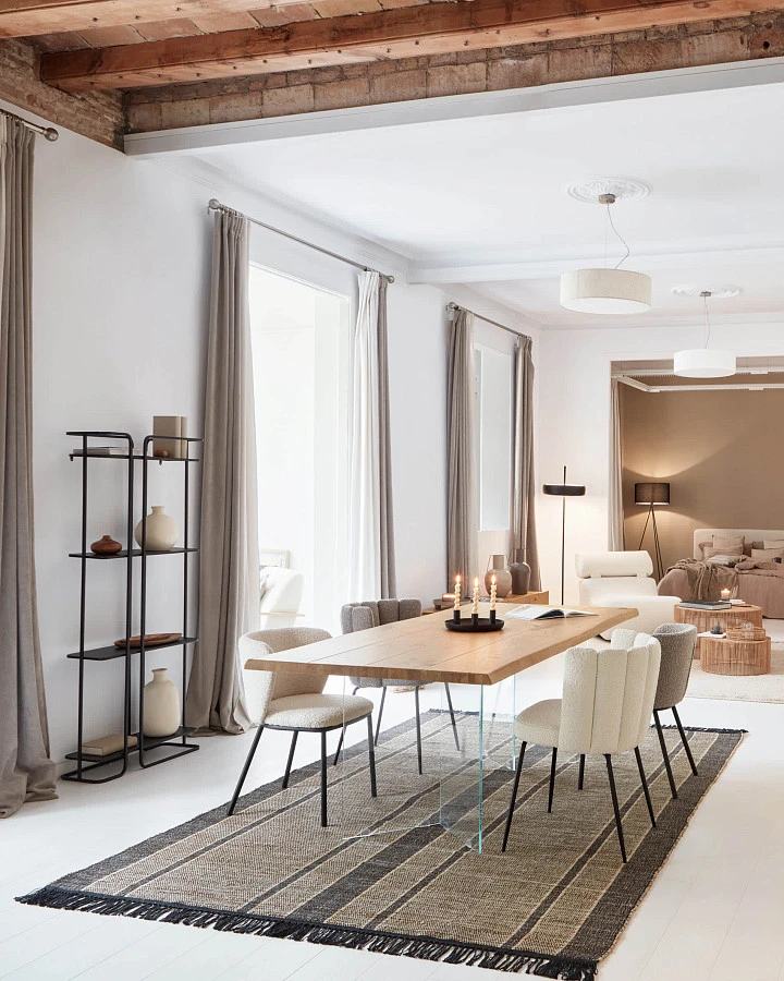 Стул Ciselia из белой ткани букле и черного металла - фото 2